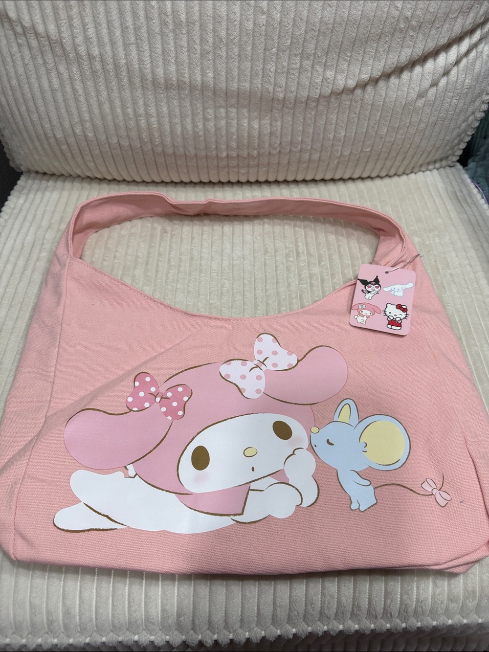 My Melody Pink Canvas Hobo Shoulder Bag. New. Sanrio. Snap Closure.